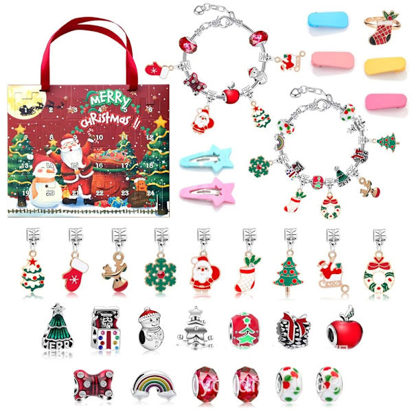 Mode Jul Adventskalender Xmas Blind Box Charm DIY Armband Making Set Handheld 24 Countdown Calendar DIY Smycken Present style 20