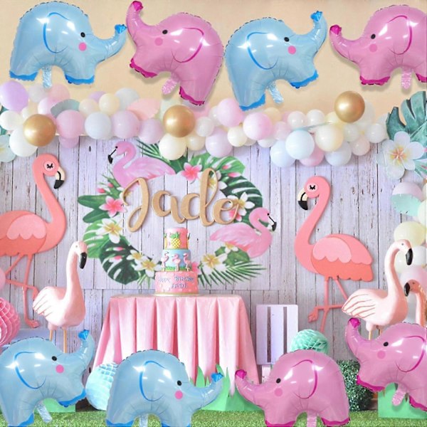 8 Pak Elefant Balloner Blå Pink Søde Elefantform Aluminium Balloner til Baby Shower Forsyninger Kønsafsløring Festartikler Dyretema Fest Fødselsdag