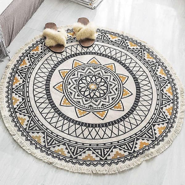 Mandala Rundt Tæppe - Boheme Stil - Bomuld - Diameter: 90 cm