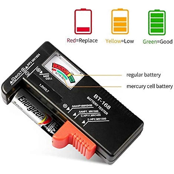 WUJUN Analog Batteritester Multi Størrelse Batterisjekker for AA AAA C D 9V 15V Knappcellebatterier (Krever Ingen Batteri for Drift)