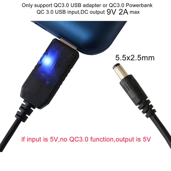 Universal QC3.0 USB til 9V 5.5x2.5mm Konverter Strømledning til CCTV Kamera Router