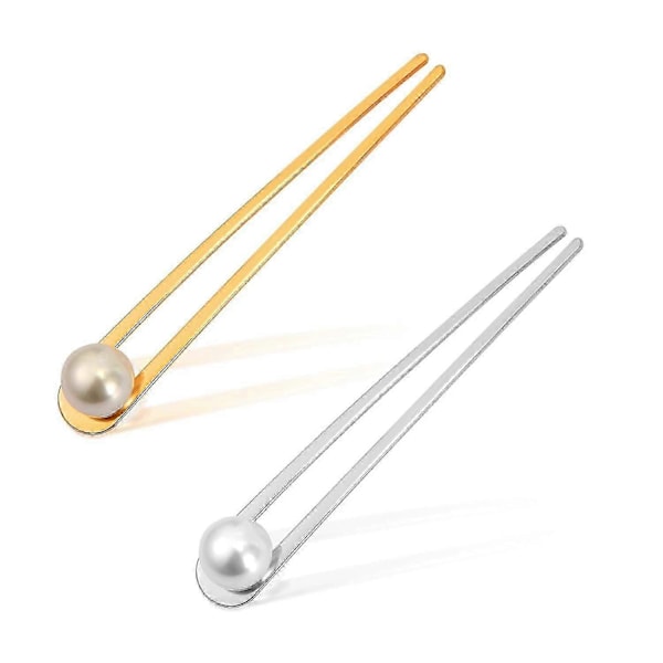 2 stk. Hårnåler med perler, Fransk U-formet hårgaffel Elegant Chignon Hårknute Metall