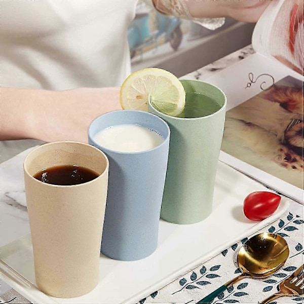 Okrossbar återanvändbar vattenkopp, 38 cl vetehalm-tumbler barnkopp, miljövänlig vattenkopp för kök, 4-delars set, kan användas i