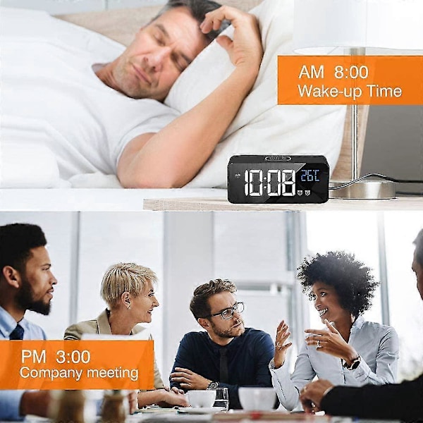 LED Display Digital Vækkeur, USB-ladeport, Lydkontrol, Alarmringetoner, Justerbar Lydstyrke og Lysstyrke, 12/24 H, Snooze Funktion - Sort