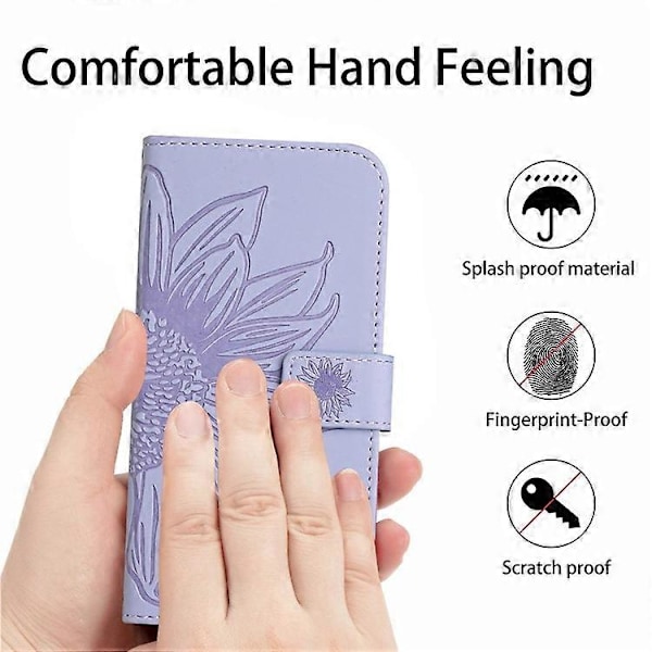 Kompatibelt för Samsung Galaxy M53 5G HT04 Skin-touch PU Läder Mobiltelefon Skydd Skal med Tryckt Solros Ställ Plånboksfodral LightPurple
