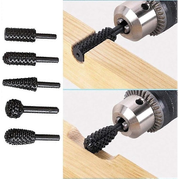 1/4\" 6mm Roterande Filset Elverktyg Träslipning Gravering Snideri Fil Rasp Borr Roterande Borr Skaft Bit Set för Träbearbetningskit Förpackning med