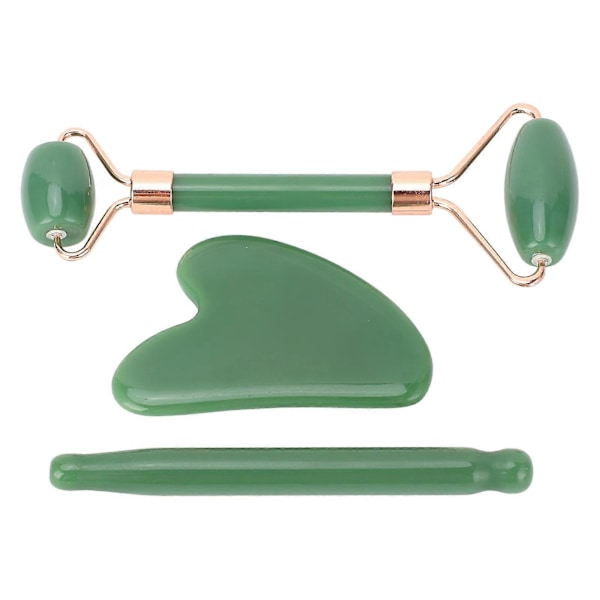 3 st Gua Sha Ansiktsverktyg för Hudvård Minska Svullnad Förbättra Cirkulation Jadesten Roller Set Grön