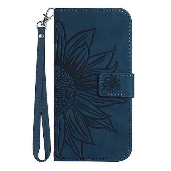 Kompatibelt för Samsung Galaxy M53 5G HT04 Skin-touch PU Läder Mobiltelefon Skydd Skal med Tryckt Solros Ställ Plånboksfodral DarkBlue