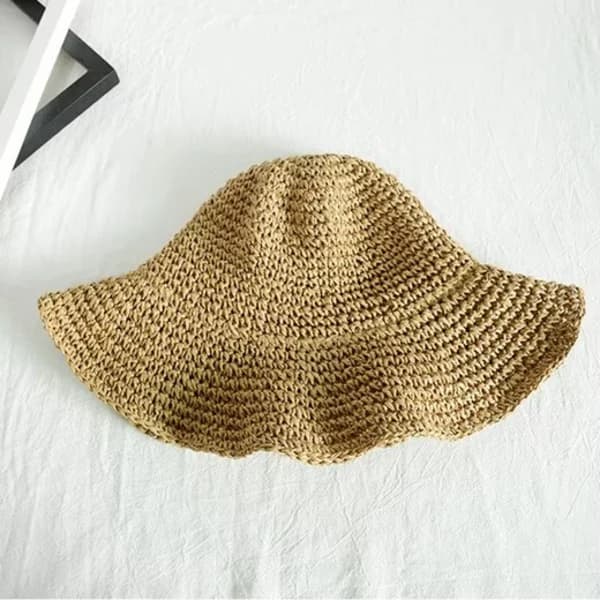 Dame foldbar solhat, bredskygget foldbar stråhat – sommer strandstil; Dame sommer solhat.