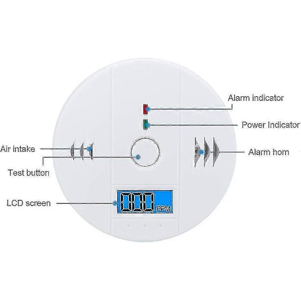 Kolmonoxidvarnare 3-pack, CO-larmdetektor Sensor Batteridriven Med LCD Digital Display F-Excellence