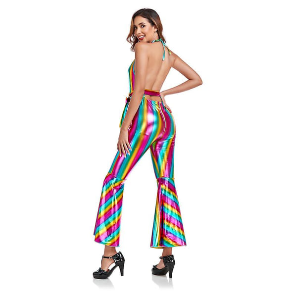 Useita naisia ​​60-luvun 70-luvun hippy-diskopuku Seksikäs eroottinen Lead Dance Clubwear Romper Cosplay Carnival Halloween Fancy Juhlamekko Gray M
