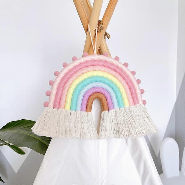Regnbåge Väggbonad Ornament 8 Rader Makramé Tapeter Tofsar Vävd Regnbåge