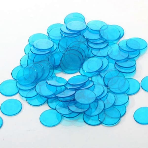 100 stk. Blå Bingo Chips i Plast, 3 cm