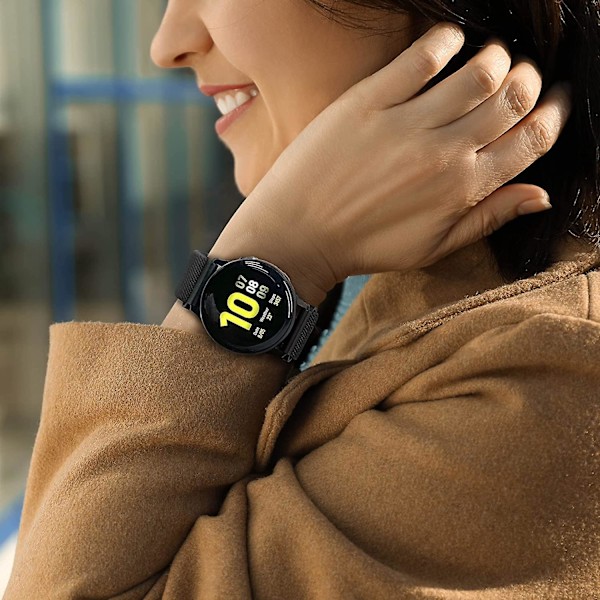 2-pak Nylonremme Kompatible med Samsung Galaxy Watch Active 2 Universal 20mm Elastisk Sports Loop Åndbar Armbåndsrem Sort+Blå
