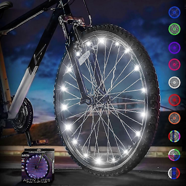 USB Oppladbare Sykkel LED Hjullys, MTB Kobbertråd Lyslenke, Vanntett Batterikasse (Hvit)