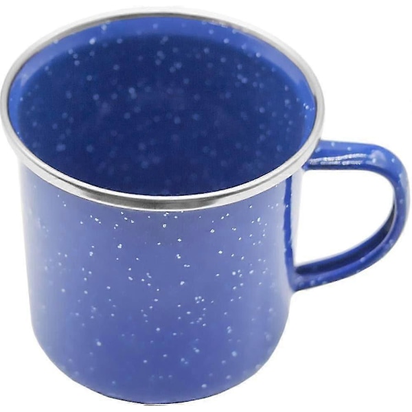 Emaljekopp, utendørskopp, campingkopp, kaffekopp, metallkopp, klassisk formskjønn design, blå med hvite prikker 300ml