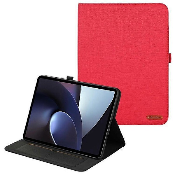 Yhteensopiva Oppo Pad Neo -tabletin kangaskuvioinen nahkakotelo, jossa on jalusta ja korttipidike Red