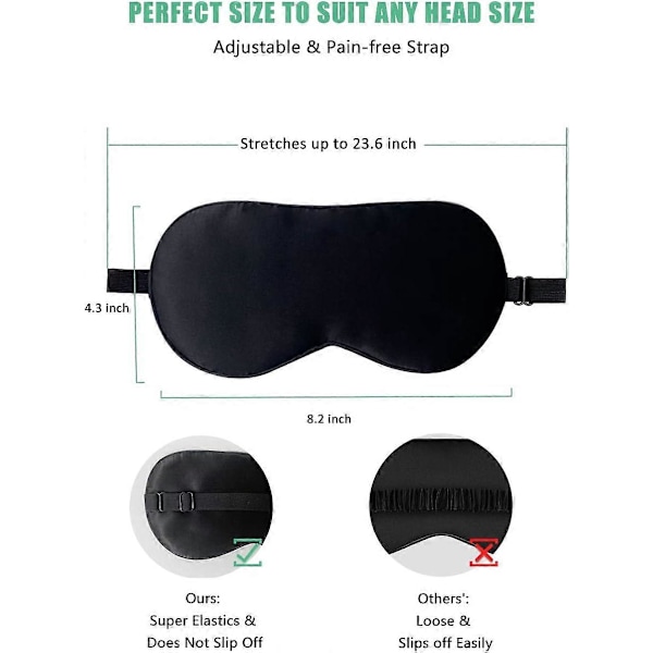 Sovmask, 2-pack 100% Äkta Naturlig Ren Siden Ögonmask med Justerbart Band för Sömn, BeeVines Ögonmask