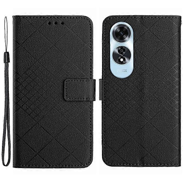 HT06 Kompatibelt Fodral För Oppo A60 PU Läder Rombmönster Ställfunktion Telefonskal Black