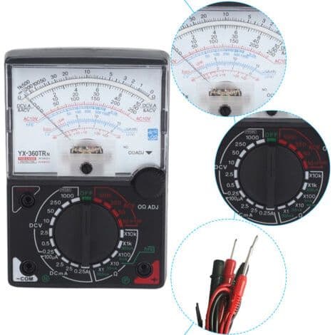 Analog AC DC Multimeter - Voltmeter Ammeter Ohmmeter - Spænding op til 1000V - Modstand op til 2MΩ - Til skolebrug.