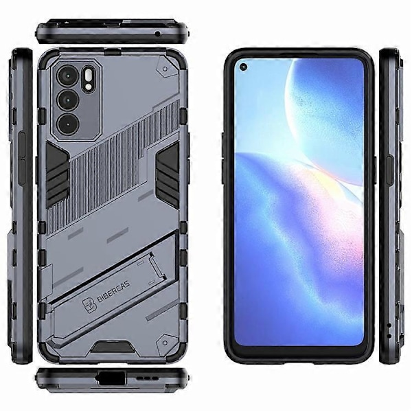 Defender Stöttåligt Militärt Hållbart Robust PC + TPU Skal med Ställ Kompatibelt För Oppo Reno6 5G Grey