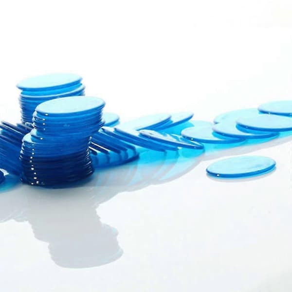 100 stk. Blå Bingo Chips i Plast, 3 cm