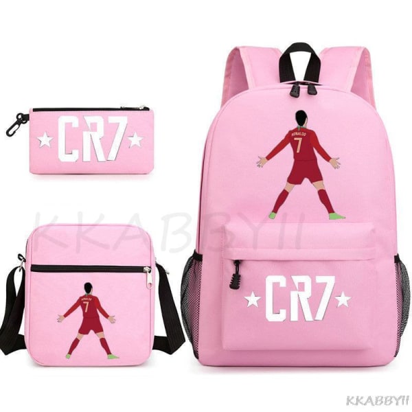 CR7 Skolväskor 3st Stor bokryggsäck för tonåringar Pojkar Flickor Resebärbar dator Mochila Escolars White