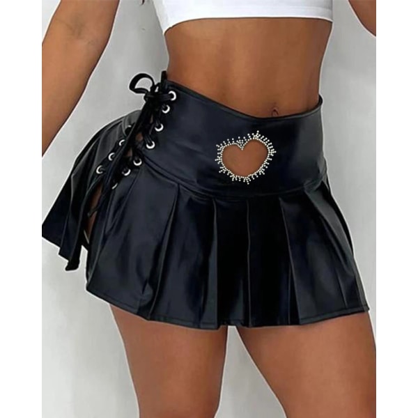 Y2K retro sexet, hult, hjerteformet design mini-nederdel til kvinder L