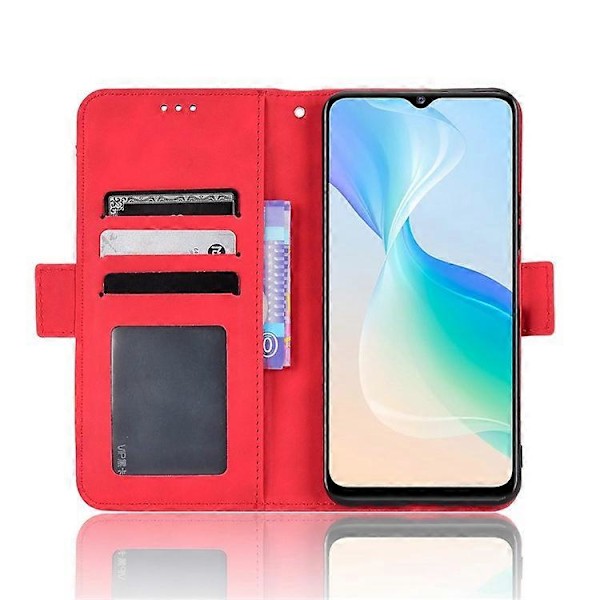Yhteensopiva vivo Y76 5G PU-nahkainen korttipaikallinen suojakotelo, jossa on kaksoismagneettilukko, lompakkoteline ja puhelinkuori Red