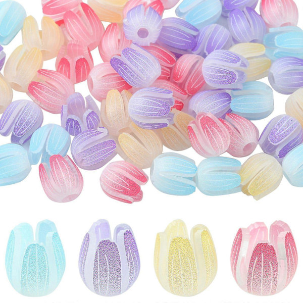 40 st Färgglada Tulpan Knoppar Pärlor Opaque Akryl Blompärlor Caps Spacer Lösa Pärlor för DIY Hantverk Smyckestillverkning Tillbehör