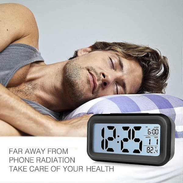 Digital Väckarklocka LED-Display Med Temperatur Stor LCD-Sifferdisplay Större LCD-Bakgrundsbelyst Display Snooze Smart Ljussensor För Sovrum Hem Kontor