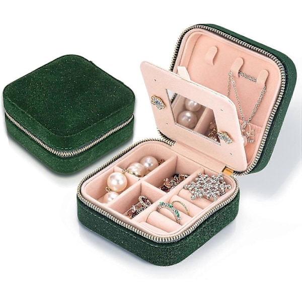 Rejse Smykkeskrin i Velour med Spejl, Mini Gaveæske til Kvinder Piger, Små Bærbare Organizer Æsker til Ringe Øreringe Halskæder Armbånd