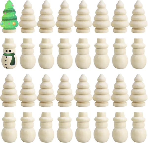 20 st Julgransprydnader av trä, DIY Trä Snögubbe Tomma Julgransprydnader