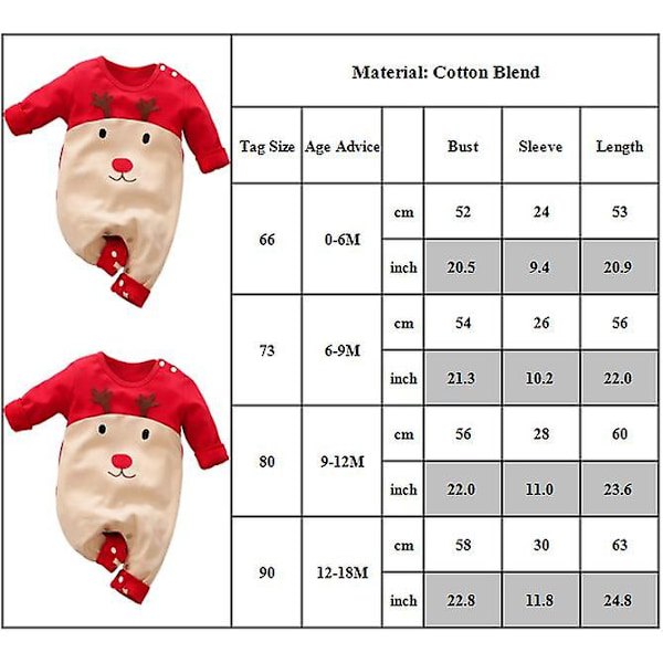 Joulun vastasyntynyt baby lapset 1st Christmas Deer Print Crew Neck pitkähihainen haalari bodysuit One Piece Romper -joululahja 12-18M