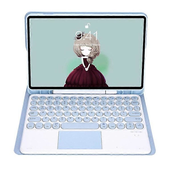 YT098B-A Yhteensopiva iPad Air (2020) / (2022) Pyöreät näppäimet Langaton Bluetooth-näppäimistö kosketuslevyllä, ihoa myötäilevä iskunkestävä jalusta Blue