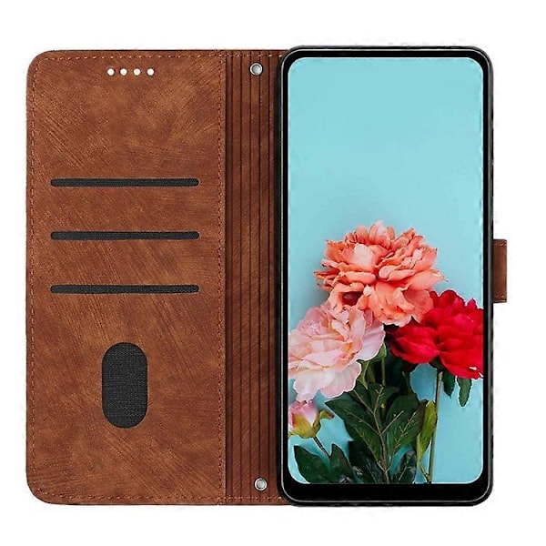 Kompatibelt för Nokia G42 Mobilskal Präglade Linjer Hudvänligt Plånboksfodral TPU+PU Läder Skal Ställ Brown