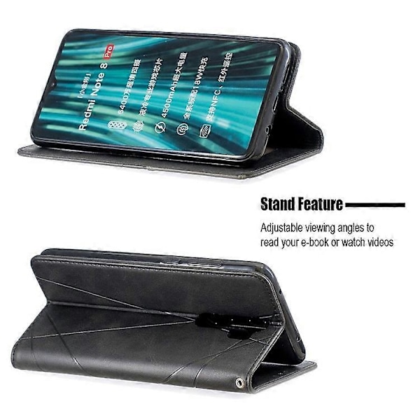 Geometriskt Mönster Ställ Läder Korthållare Fodral Kompatibelt För Xiaomi Redmi Note 8 Pro Black