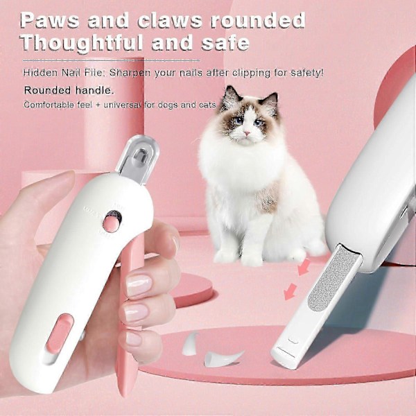 Kattnagelklippare med justerbar öppning, klotång för hundar med 4 växlar & nagelfil, säker nagelklippare för husdjur (Rosa)