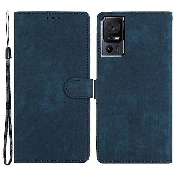 Kompatibel med TCL 40 SE Etui med Håndledsrem Hud-berørings Wallet Læder Telefon Cover Blue
