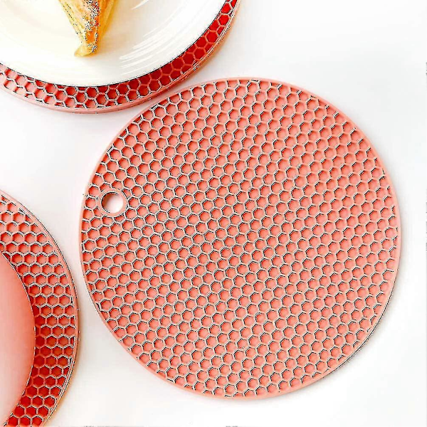 Silikon Gryteunderlag Matte Multifunksjonell Tørkematte Varmebestandig Opp Til 240°C, Gryteklut, Vanntett, (sett Med 2) Sklisikker, Fleksibel, Holdbar (rosa-17,5cm)