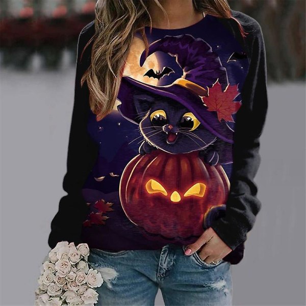 Kvinnor Halloween sweatshirts Pumpa Face Dans Skelettskjorta Långärmad tröja Rolig grafisk tröja style 6 S