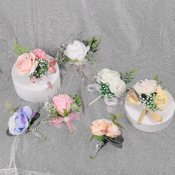 6 stk. Knapphullsblomster Sett For Menn Bryllup Med Nåler For Brudgom Og Forlover, Rose Knapphullsblomster Corsager
