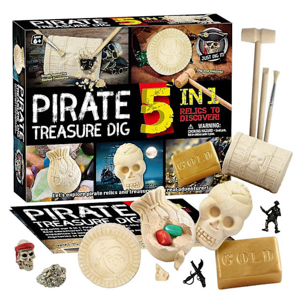 Pirate Treasure Dig Kit Ädelstenar Dig Kit 5 Tegelstenar Treasure Mining Kit Piratleksaker Stamleksaker Pedagogiska festpresenter Julklapp