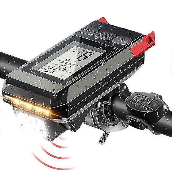 4 i 1 Cykellygte med LCD Display Speedometer og Horn USB Genopladelig Cykelcomputer til Udendørs Cykling-D