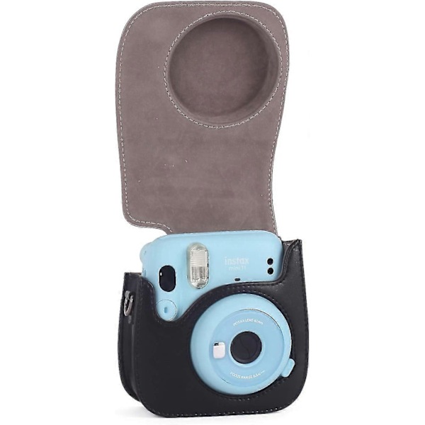 Instant Kameraetui Kompatibel Med Instax Mini 11, PU Lædertaske Med Lomme Og Justerbar Skulderrem (Sort)