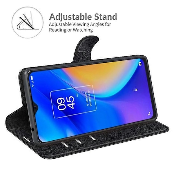 Litchi Tekstur PU Læder Etui Flip Stand Stødsikkert Telefoncover med Pung Kompatibel med TCL 20 SE Black