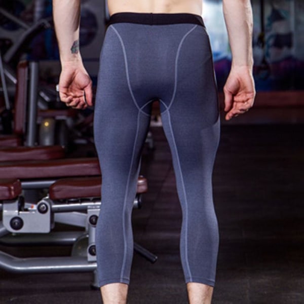 Herr Gym Compression Leggings Base Layer Running Tight Byxor 3/4 Training Fitness Byxor Gray M