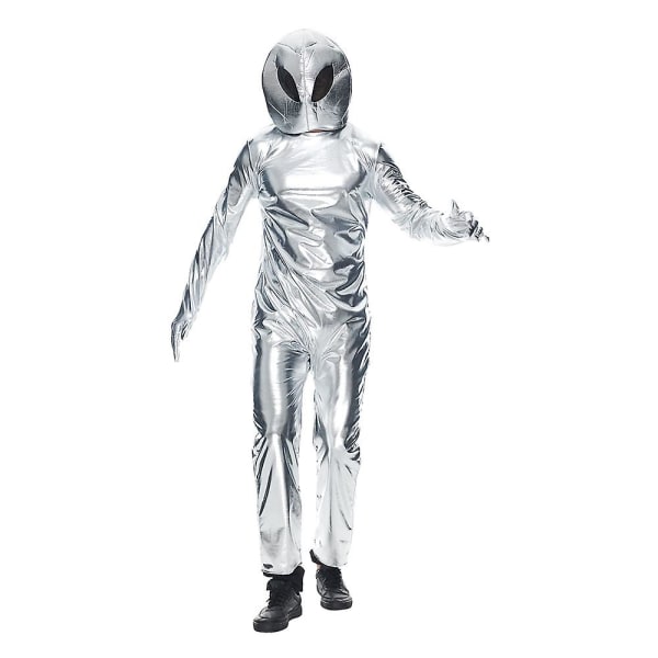 Sliver Outer Space Alien herrdräkt Ufo Explorer Uniform Fancy Dress Astronautkostym för man kosmonaut rymddräkt L