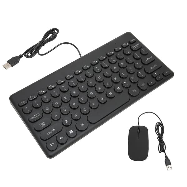 Ergonomisk tastatur- og mus-sæt, strømbesparende, 78 runde tastehætter, 4 museknapper, kablede computertilbehør - Sort.