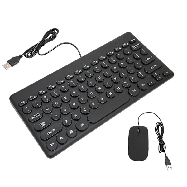 Ergonomiskt tangentbord och mus-combo, energisparande, 78 runda tangenter, 4 musknappar, trådbundna datortillbehör - Svart.